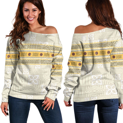Fiji Off Shoulder Sweatshirt Fijian Masi Tapa Design