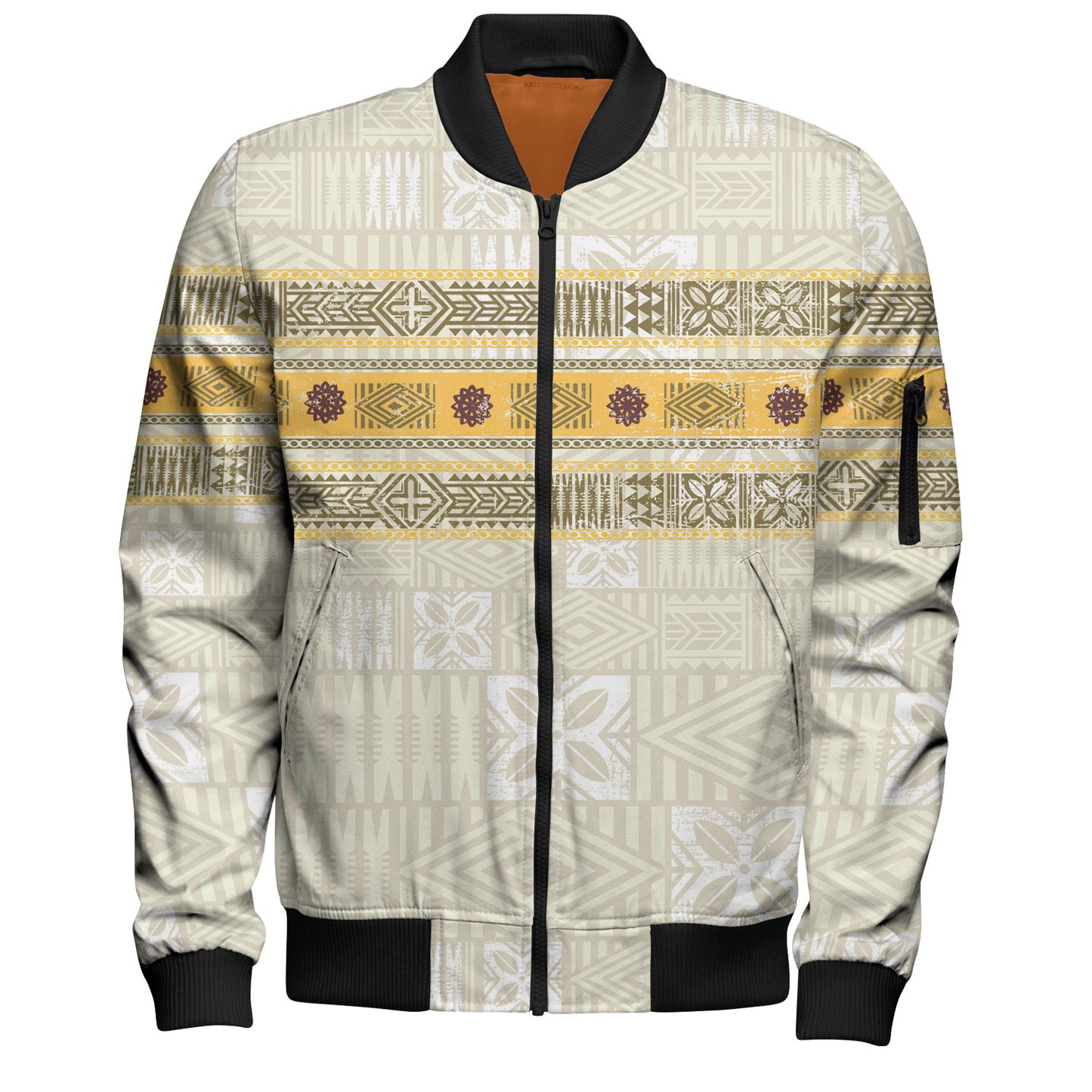 Fiji Bomber Jacket Fijian Masi Tapa Design