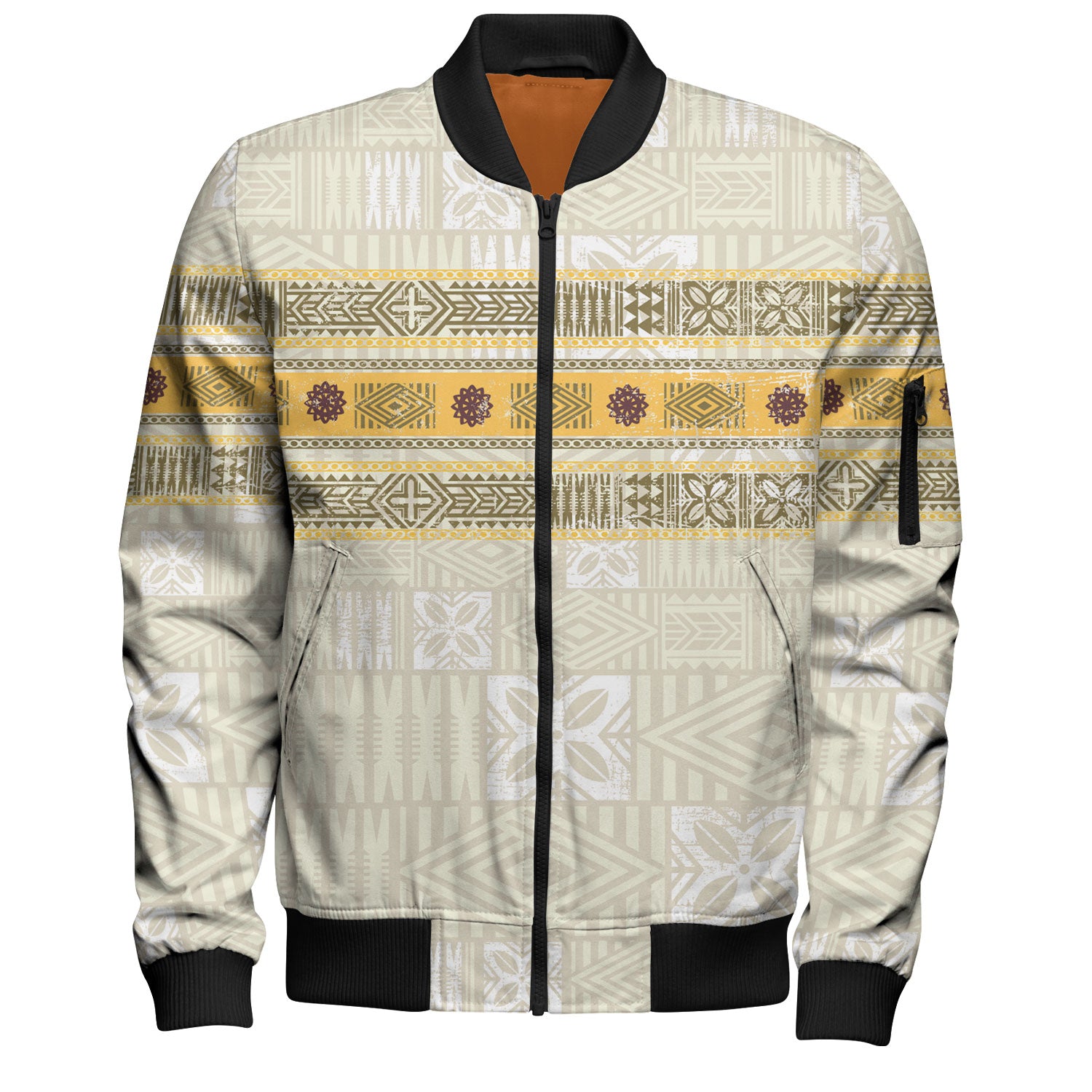 Fiji Bomber Jacket Fijian Masi Tapa Design