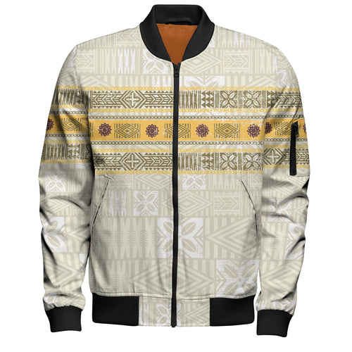 Fiji Bomber Jacket Fijian Masi Tapa Design