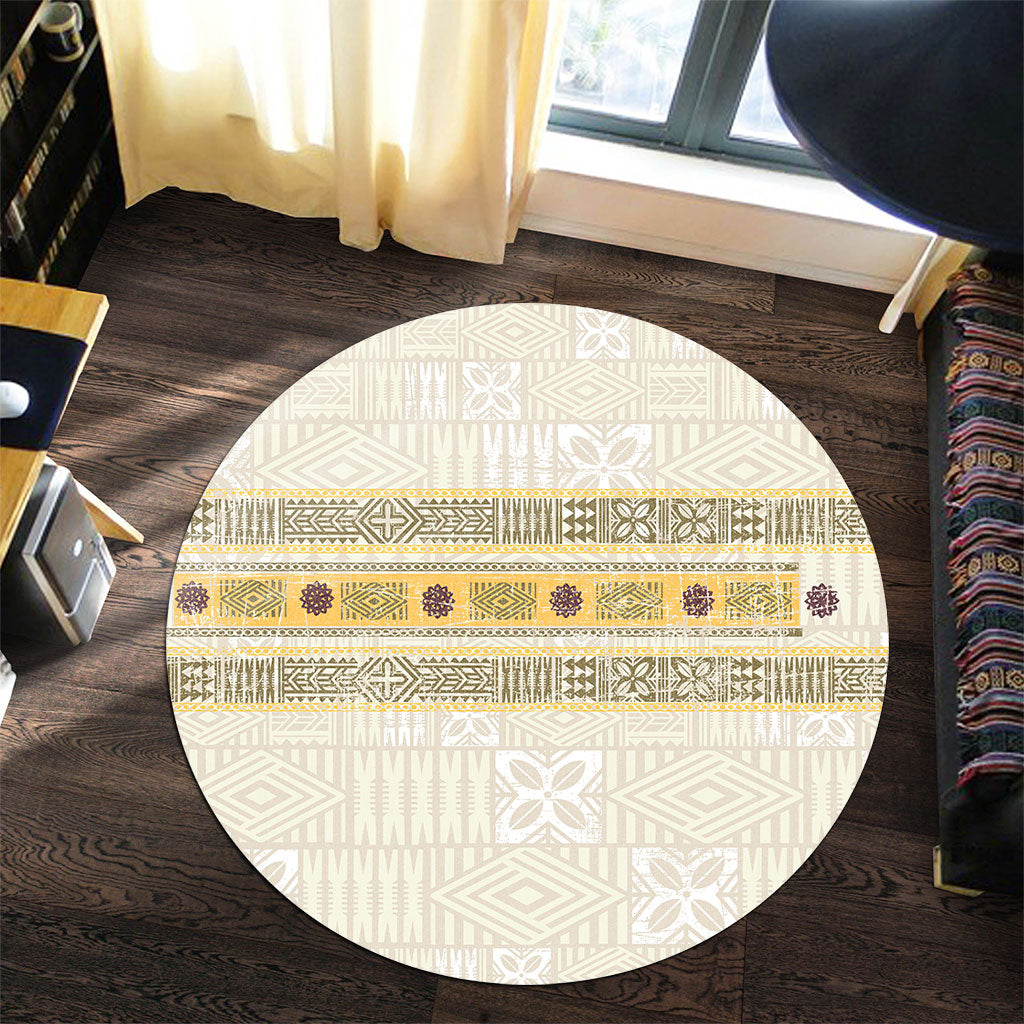 Fiji Round Rug Fijian Masi Tapa Design