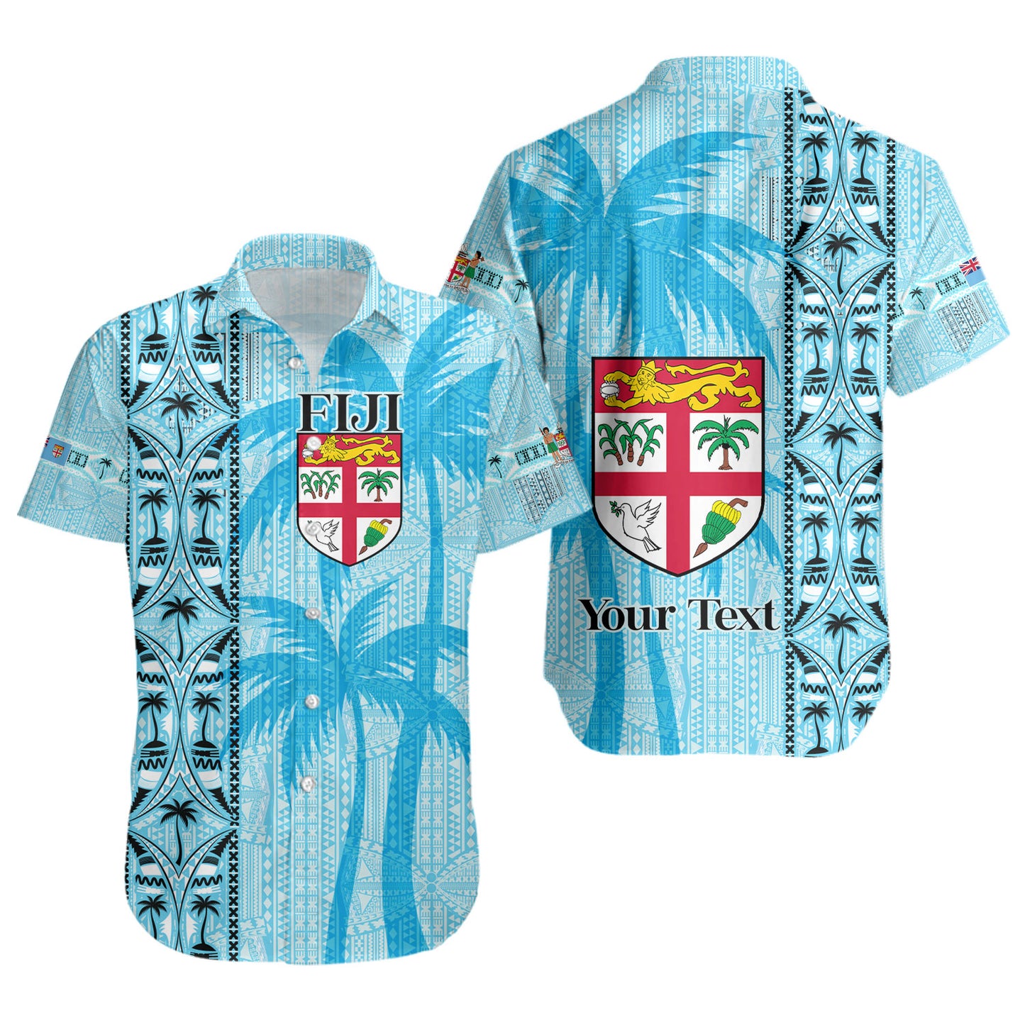 Fiji Custom Personalised Short Sleeve Shirt Fijian Tapa Palms Designs