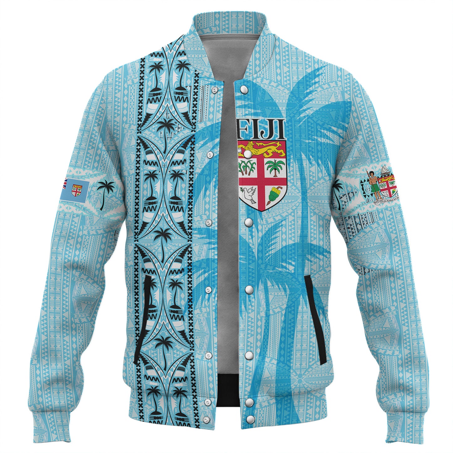 Fiji Custom Personalised Baseball Jacket Fijian Tapa Palms Designs