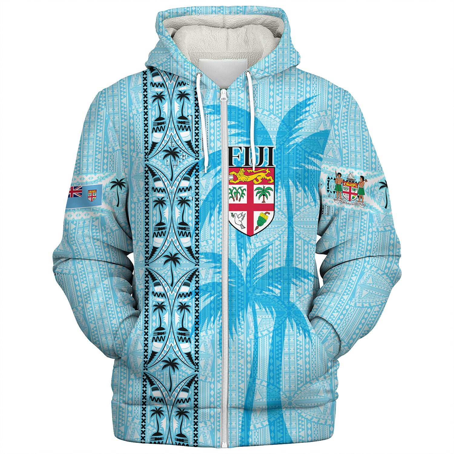 Fiji Custom Personalised Sherpa Hoodie Fijian Tapa Palms Designs