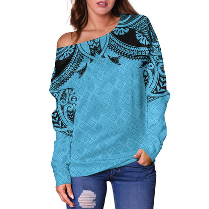 Fiji Off Shoulder Sweatshirt Fijian Masi Pacific Tribal Designs