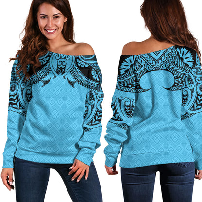 Fiji Off Shoulder Sweatshirt Fijian Masi Pacific Tribal Designs