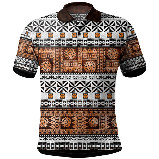 Fiji Polo Shirt Fijian Tapa Pattens Brown Color Vintage Design