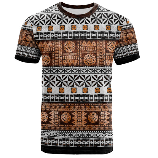 Fiji T-Shirt Fijian Tapa Pattens Brown Color Vintage Design