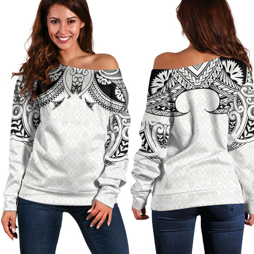 Fiji Off Shoulder Sweatshirt Fijian Masi Pacific Tribal Designs