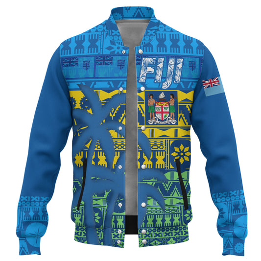 Fiji Baseball Jacket Fijian Tapa Patterns Palm Tree Design