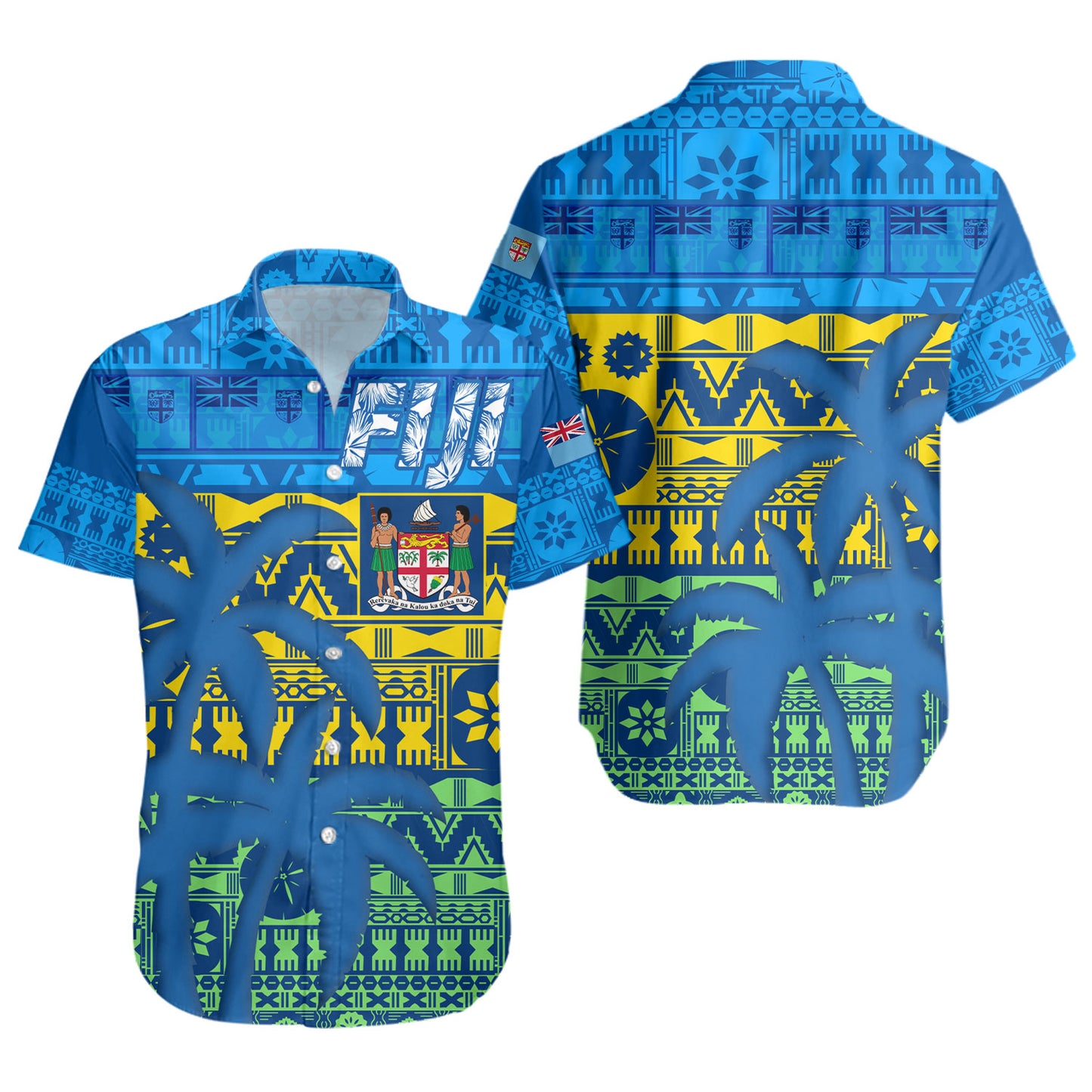Fiji Short Sleeve Shirt Fijian Tapa Patterns Palm Tree Design