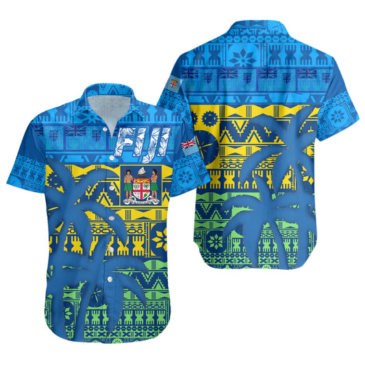 Fiji Short Sleeve Shirt Fijian Tapa Patterns Palm Tree Design