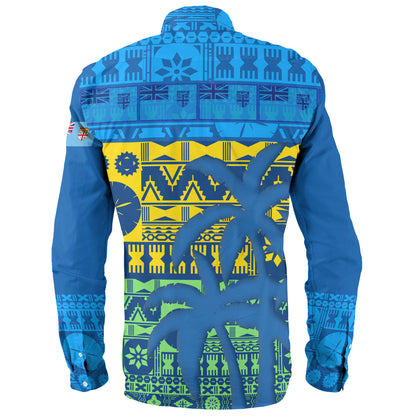 Fiji Long Sleeve Shirt Fijian Tapa Patterns Palm Tree Design
