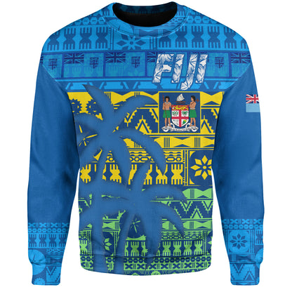 Fiji Sweatshirt Fijian Tapa Patterns Palm Tree Design