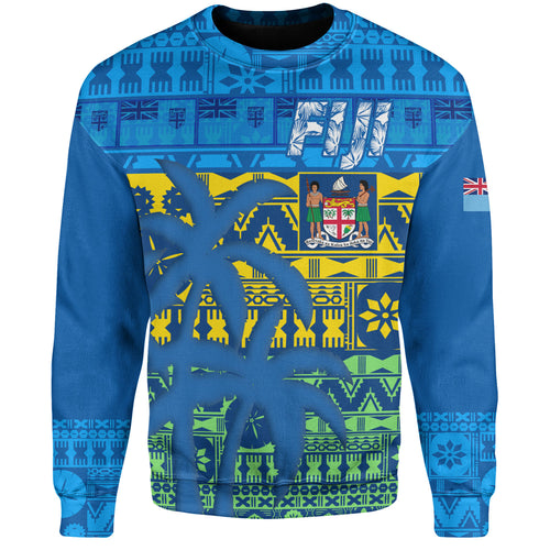 Fiji Sweatshirt Fijian Tapa Patterns Palm Tree Design