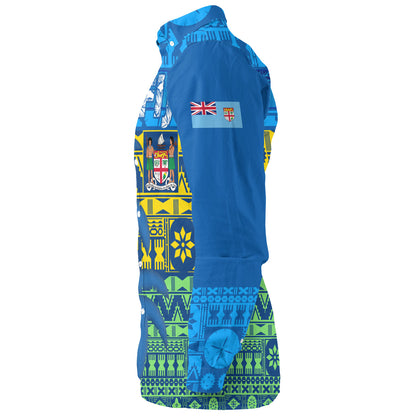 Fiji Long Sleeve Shirt Fijian Tapa Patterns Palm Tree Design