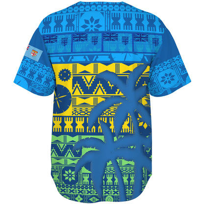 Fiji Baseball Shirt Fijian Tapa Patterns Palm Tree Design