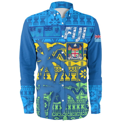 Fiji Long Sleeve Shirt Fijian Tapa Patterns Palm Tree Design
