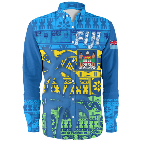 Fiji Long Sleeve Shirt Fijian Tapa Patterns Palm Tree Design