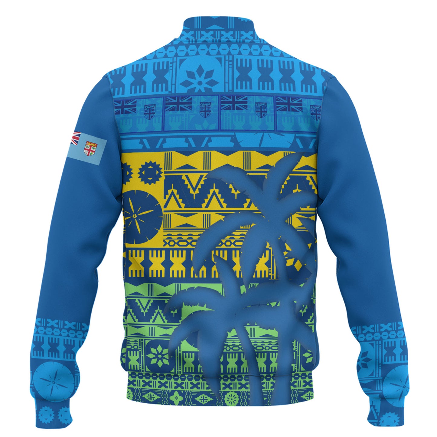 Fiji Baseball Jacket Fijian Tapa Patterns Palm Tree Design