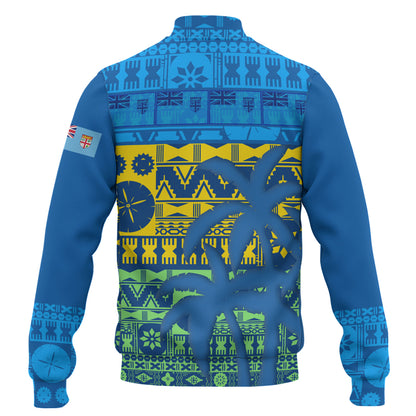 Fiji Baseball Jacket Fijian Tapa Patterns Palm Tree Design