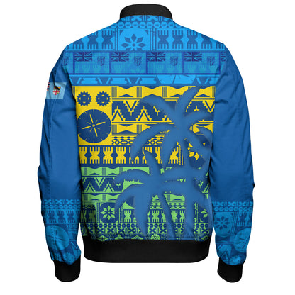Fiji Bomber Jacket Fijian Tapa Patterns Palm Tree Design