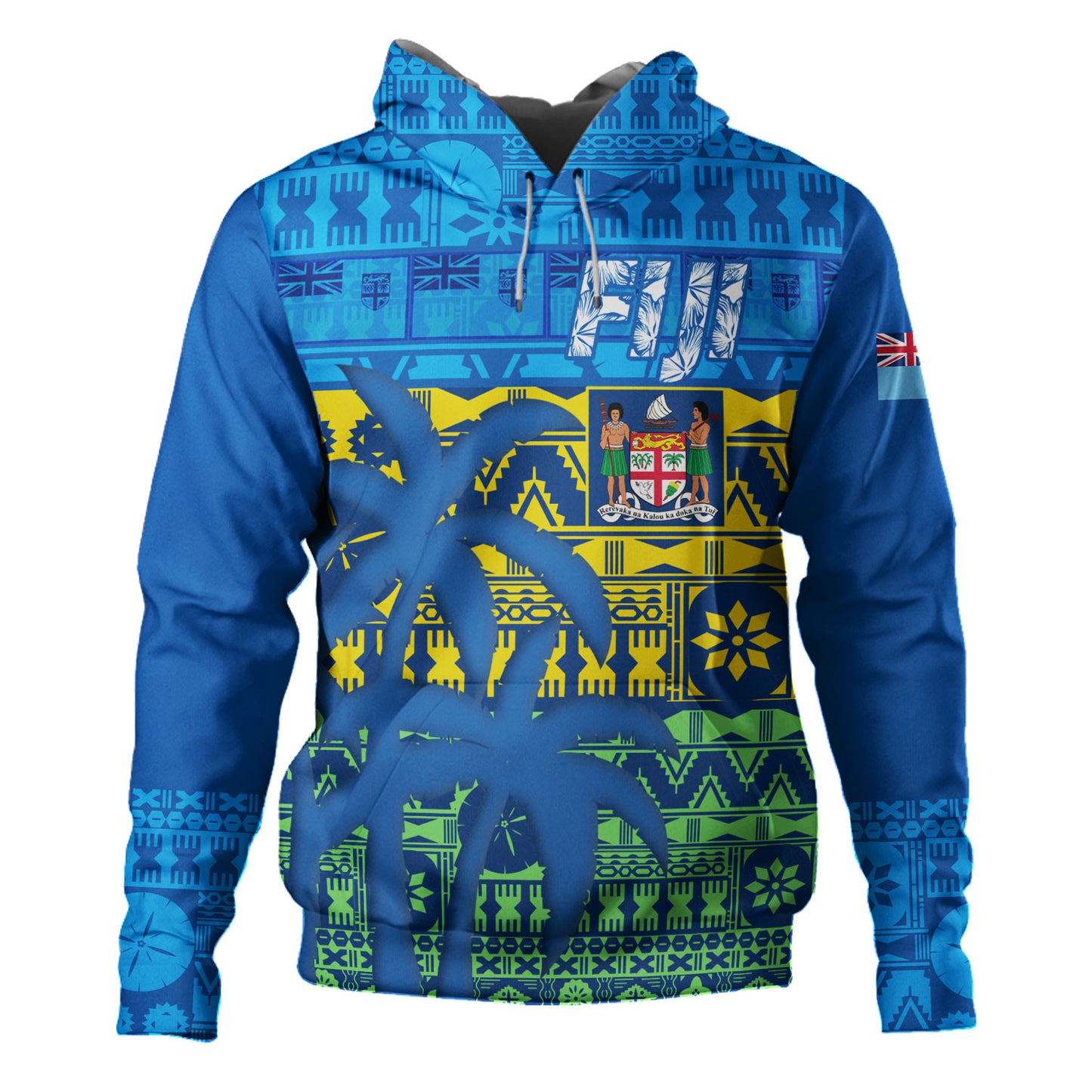 Fiji Hoodie Fijian Tapa Patterns Palm Tree Design
