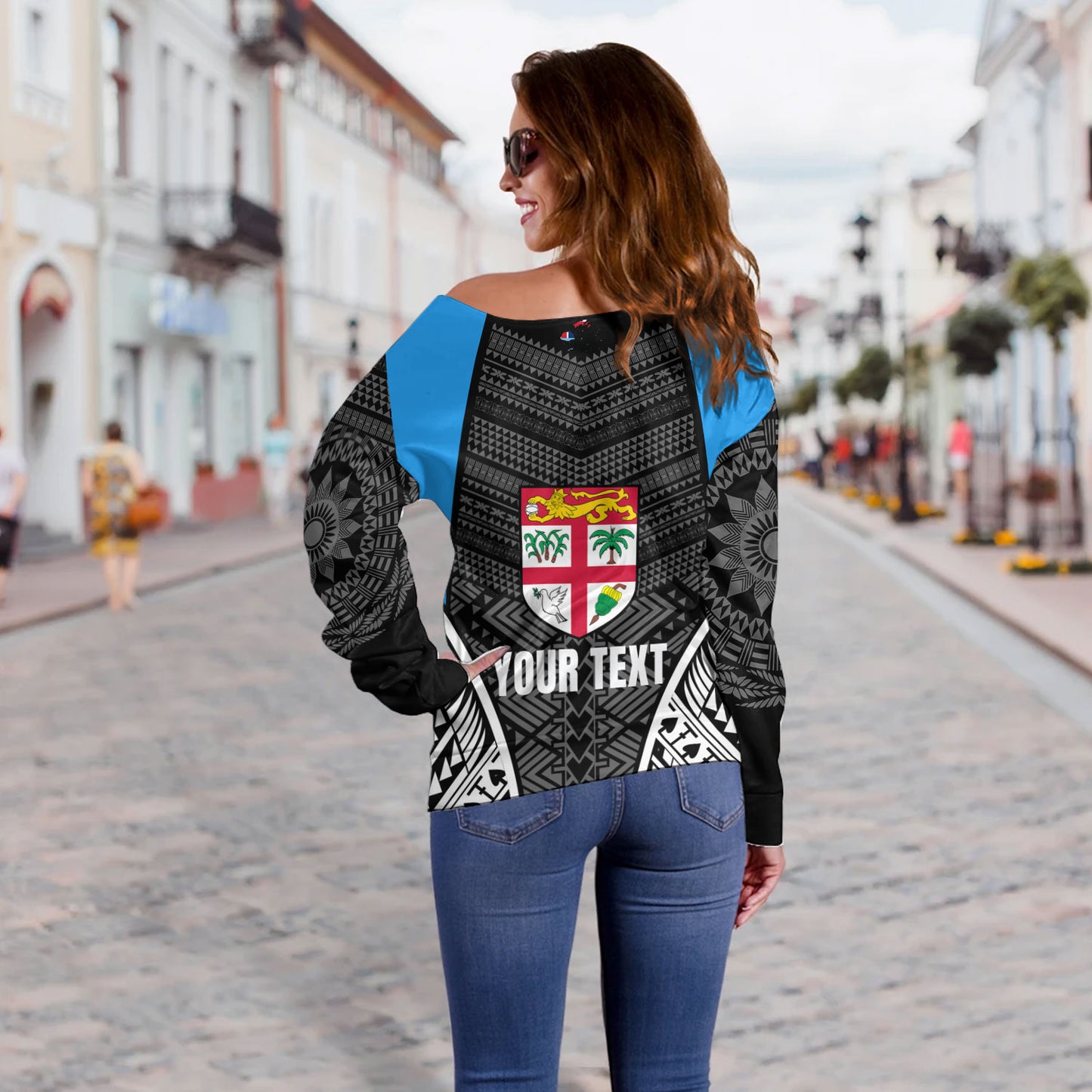Fiji Off Shoulder Sweatshirt - Custom Fijian Tapa Patterns Sport Style