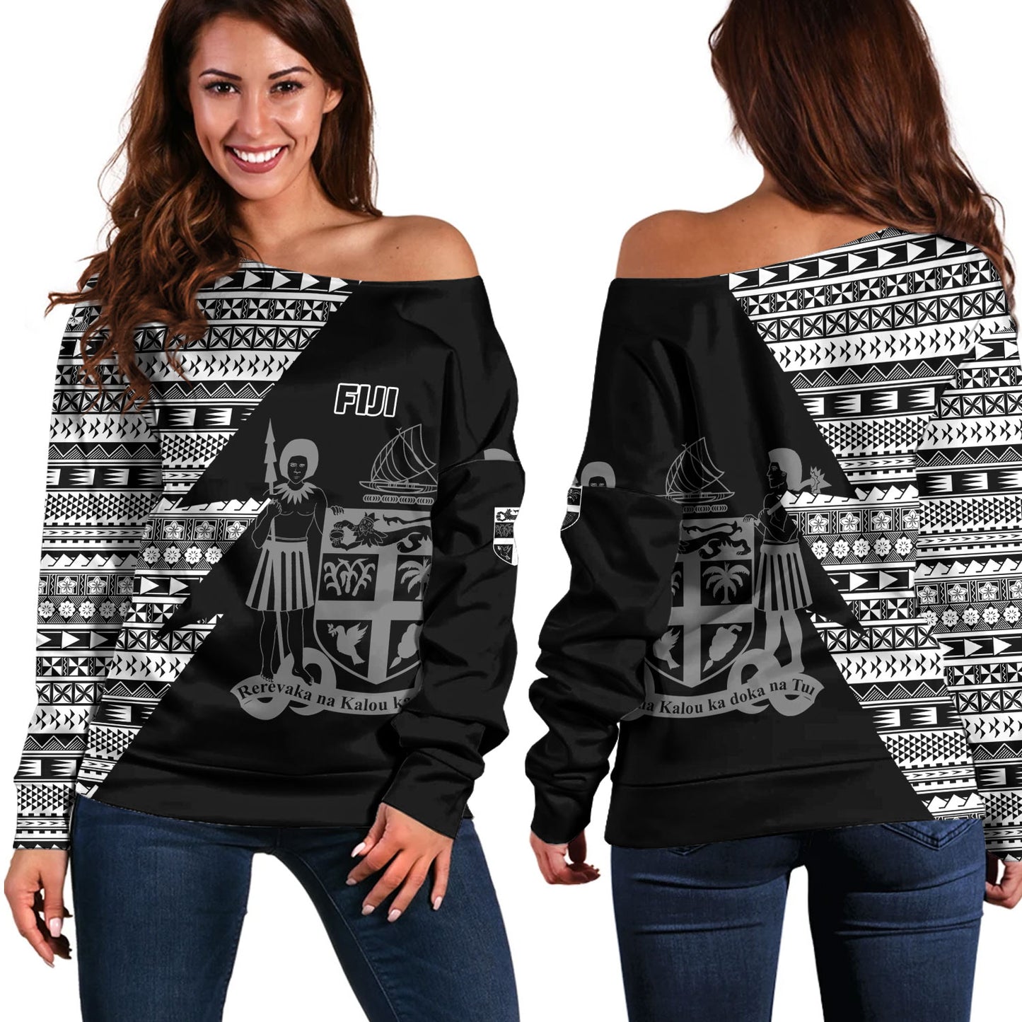 Fiji Custom Personalised Off Shoulder Sweatshirt Flash Style