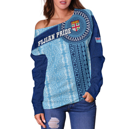 Fiji Off Shoulder Sweatshirt - Custom Forever Fiji Tapa Pattern Design