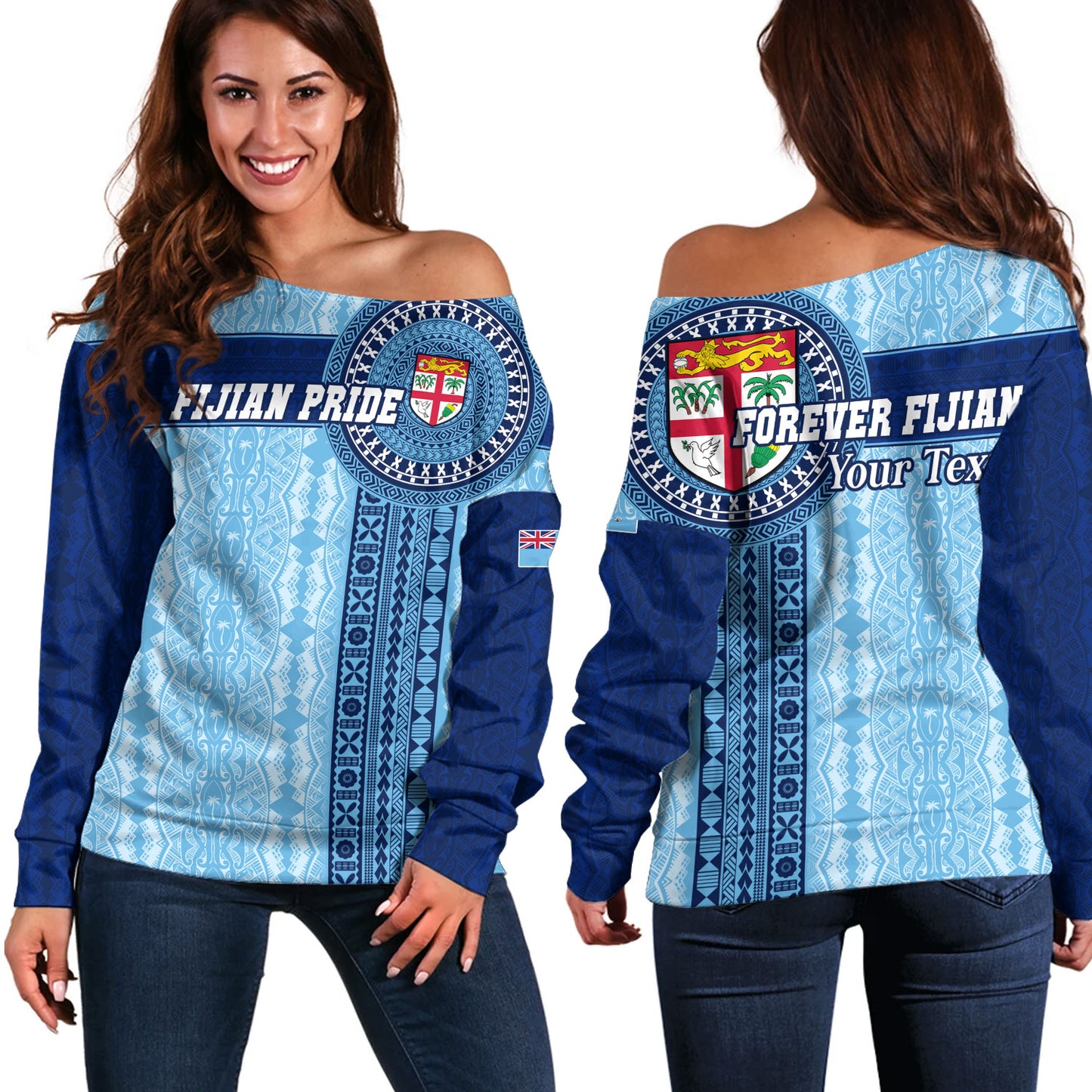 Fiji Off Shoulder Sweatshirt - Custom Forever Fiji Tapa Pattern Design