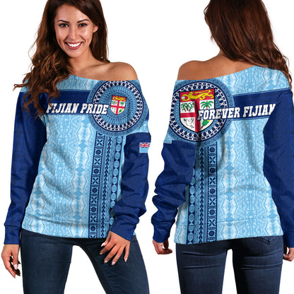 Fiji Off Shoulder Sweatshirt - Custom Forever Fiji Tapa Pattern Design