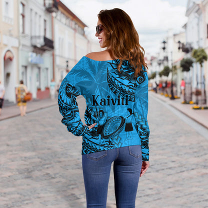 Fiji Off Shoulder Sweatshirt Kaiviti Fiji Rugby Palm Tree