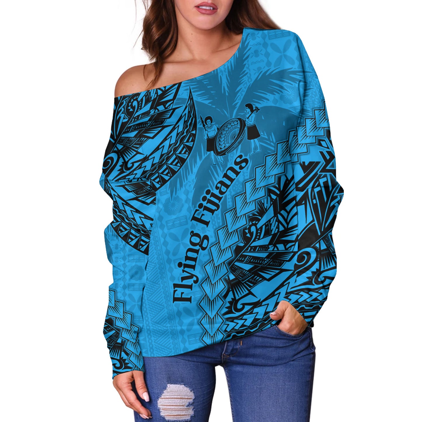 Fiji Off Shoulder Sweatshirt Kaiviti Fiji Rugby Palm Tree