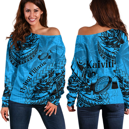 Fiji Off Shoulder Sweatshirt Kaiviti Fiji Rugby Palm Tree
