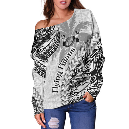 Fiji Off Shoulder Sweatshirt Kaiviti Fiji Rugby Palm Tree