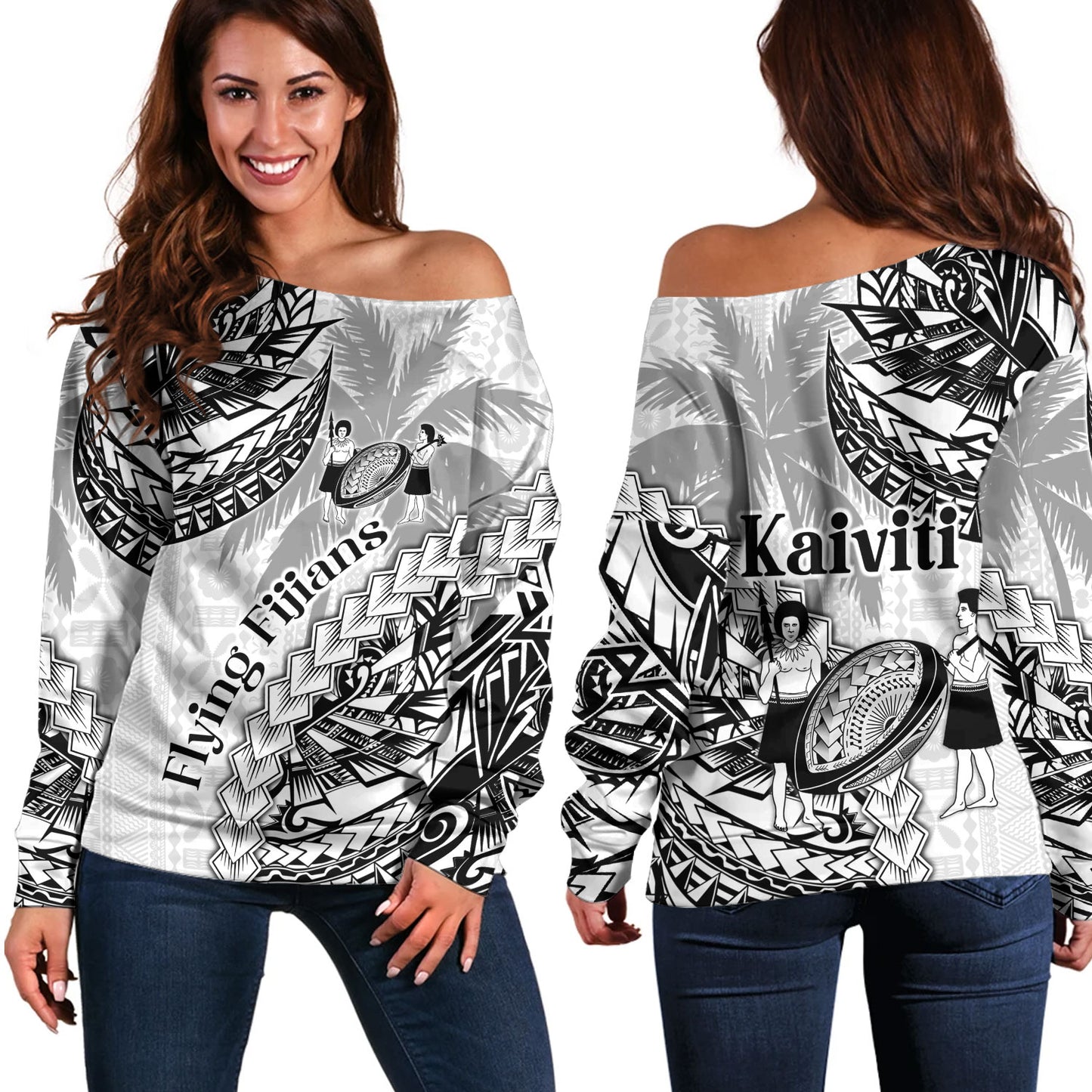 Fiji Off Shoulder Sweatshirt Kaiviti Fiji Rugby Palm Tree
