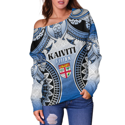 Fiji Off Shoulder Sweatshirt Kaiviti Kesakesa Fiji Tapa Design