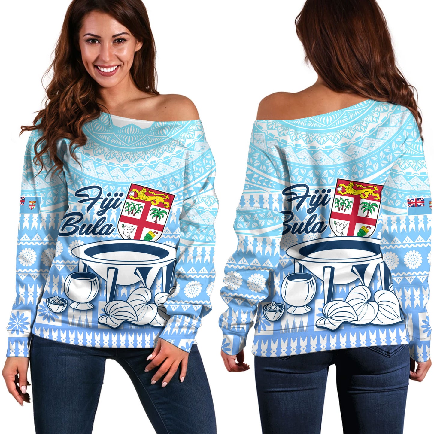 Fiji Off Shoulder Sweatshirt Kava Fiji Masi Patterns