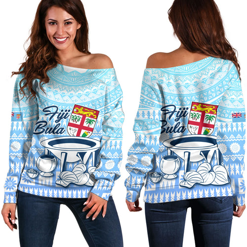 Fiji Off Shoulder Sweatshirt Kava Fiji Masi Patterns