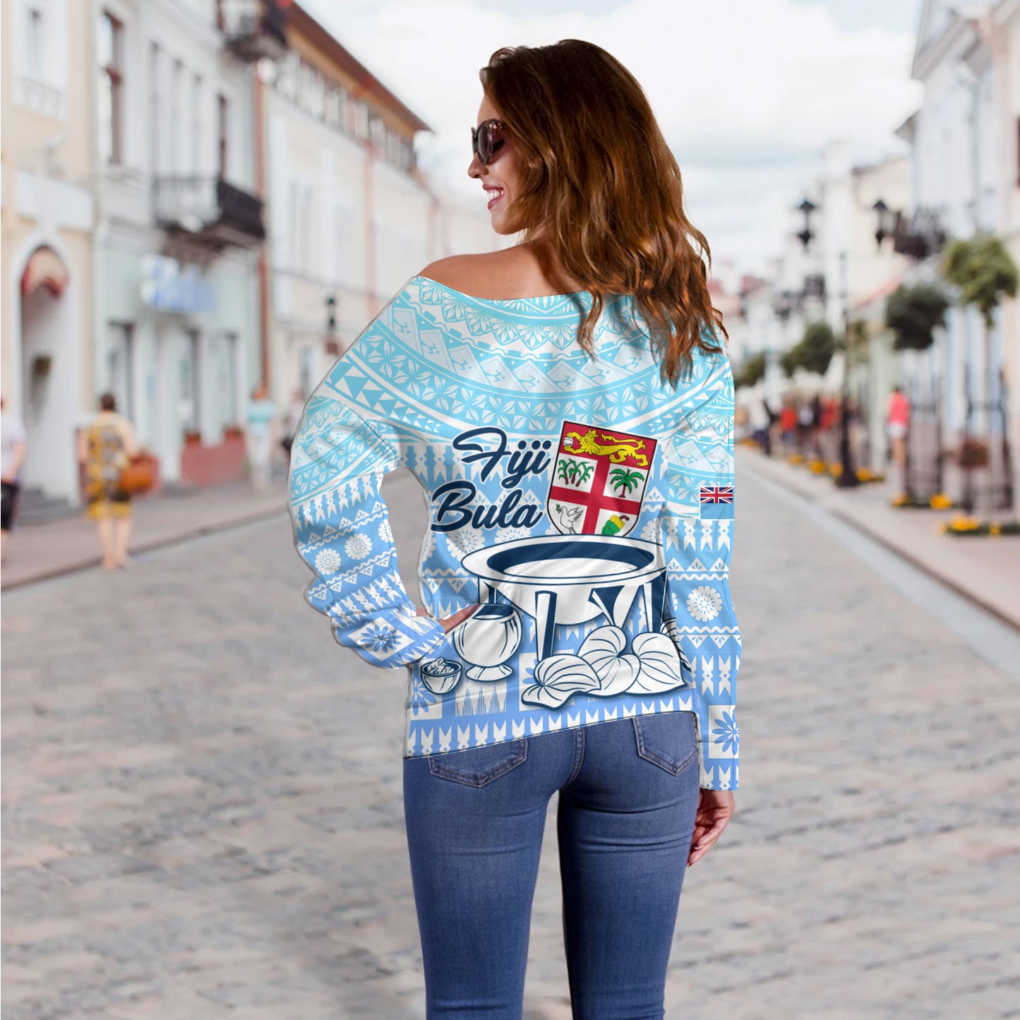 Fiji Off Shoulder Sweatshirt Kava Fiji Masi Patterns