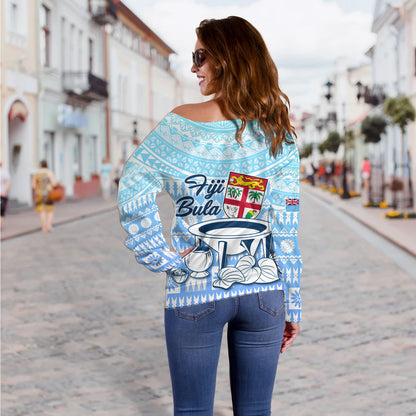 Fiji Off Shoulder Sweatshirt Kava Fiji Masi Patterns
