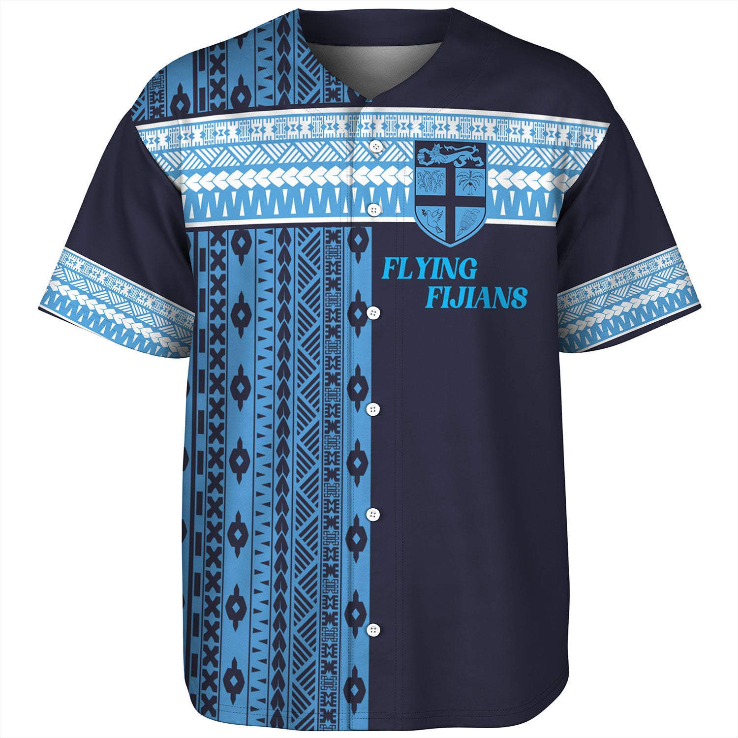 Fiji Baseball Shirt Custom Rugby Flying Fijian Makare And Tapa Design ...