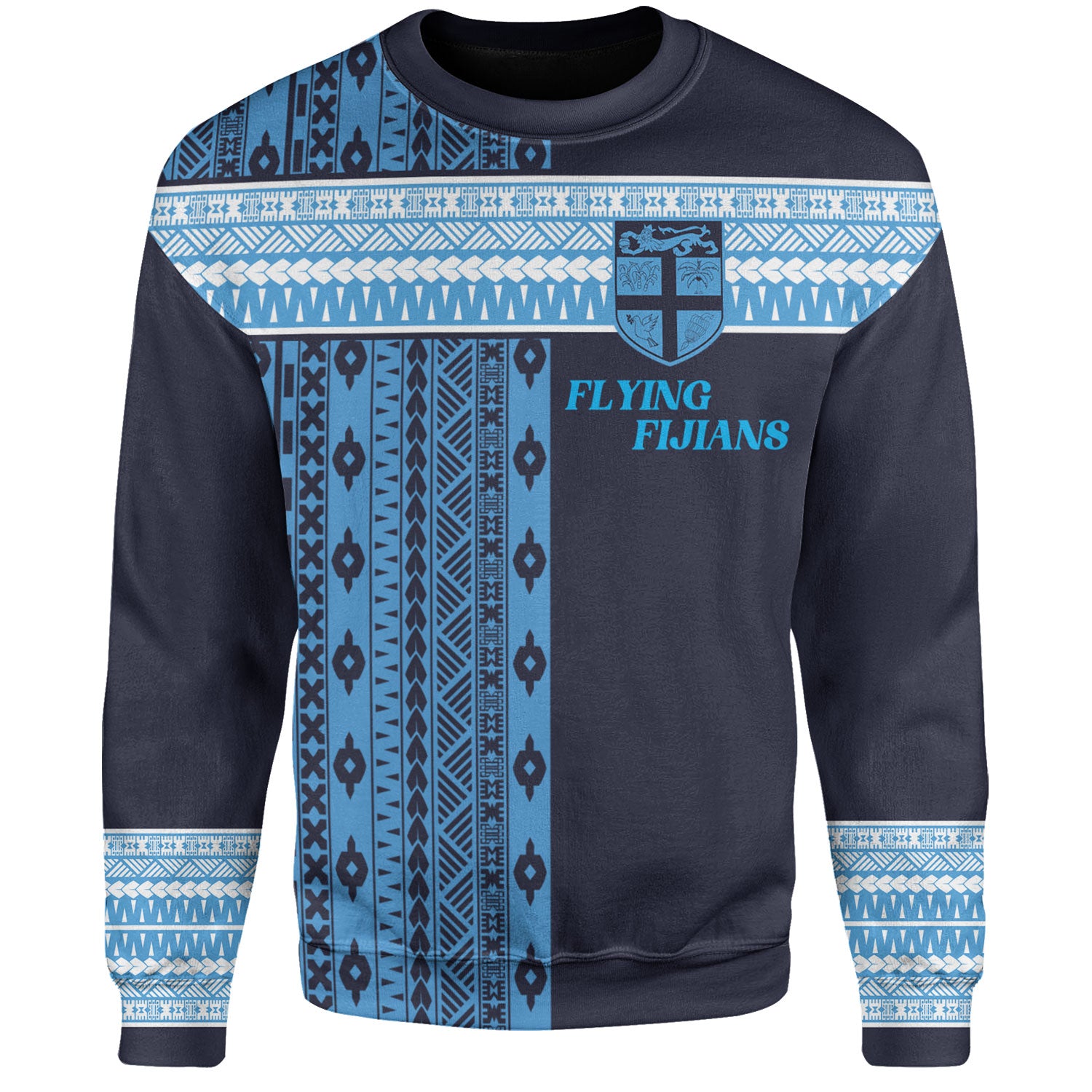 Fiji Sweatshirt Custom Rugby Flying Fijian Makare And Tapa Design