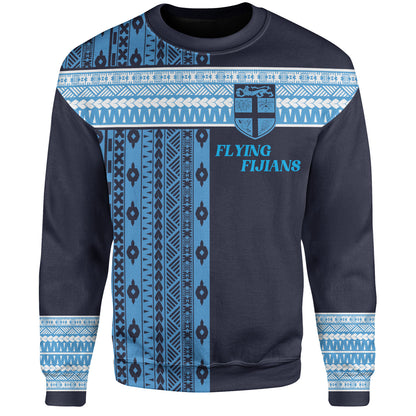 Fiji Sweatshirt Custom Rugby Flying Fijian Makare And Tapa Design