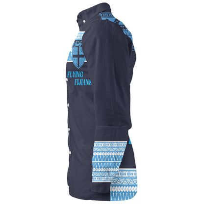 Fiji Long Sleeve Shirt Custom Rugby Flying Fijian Makare And Tapa Design