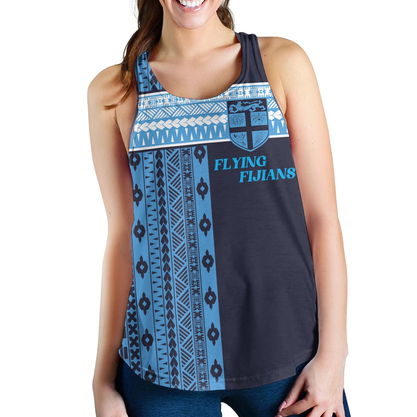 Fiji Women Tank Custom Rugby Flying Fijian Makare And Tapa Design