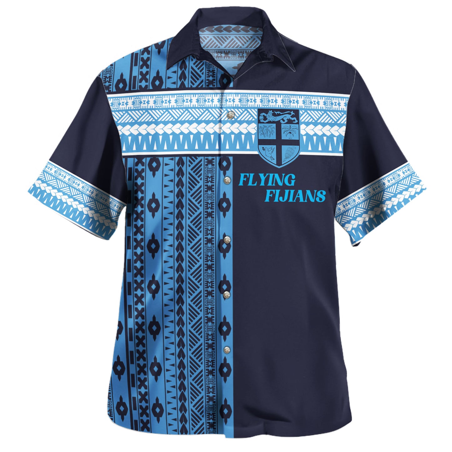 Fiji Hawaiian Shirt Custom Rugby Flying Fijian Makare And Tapa Design