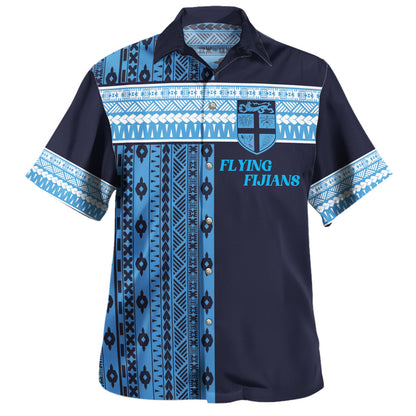 Fiji Hawaiian Shirt Custom Rugby Flying Fijian Makare And Tapa Design