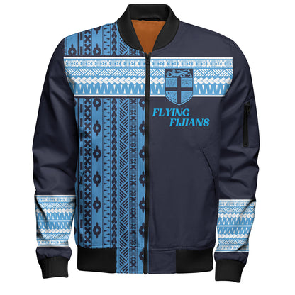 Fiji Bomber Jacket Custom Rugby Flying Fijian Makare And Tapa Design
